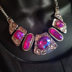 Pink and Silver Iridescent Necklace with Artisan Design